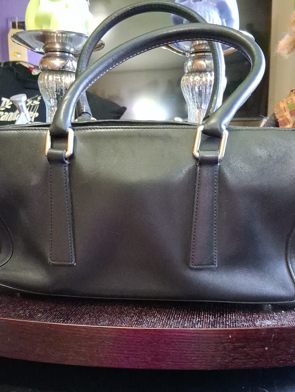 Coach Black Leather Satchel with Silver Hardware Accents